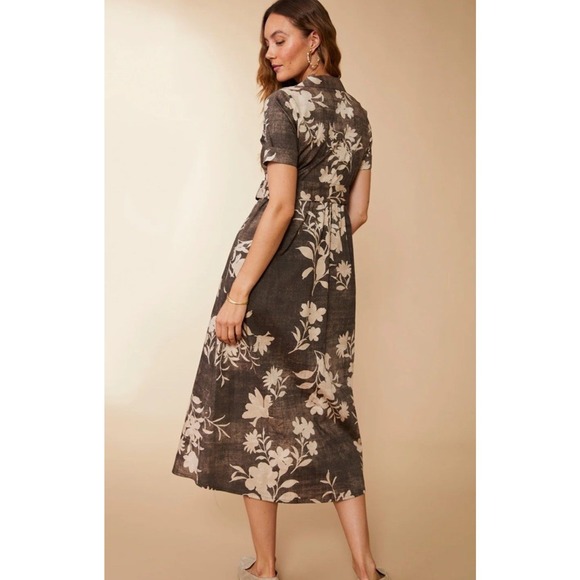 Spartina 449 Floral Button Front Midi Dress Belted Short Sleeve Boho Cottagecore - Picture 2 of 12